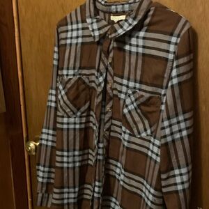 Maurices Brown and Blue Checkered Shirt